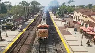 BNSF Manifest takes off full throttle out of Fullerton Station