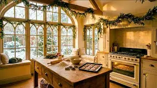 Cozy Kitchen Baking Ambience | Warm Oven Sounds, Winter Cold Outside | Relaxing Background