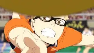 Tsukishima and Daichi saving the ball.