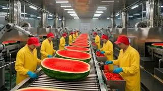 Inside a Modern Watermelon Processing Plant: From Whole Melons to Sweet Red Juice (Full Process)