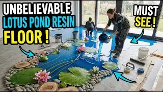 20 Romantic Lotus Pond Epoxy Floor with Log Slices & River Stones 💐🌊🙌 | Interior Design #epoxy