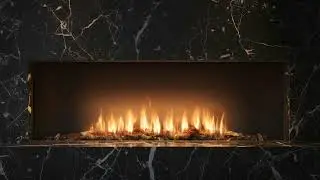 Fireplace Ambience | Black Veined Marble Fireplace | 10 Hours