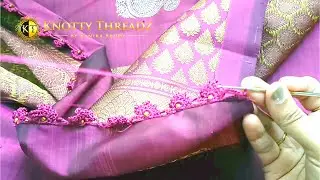 Single Color Crochet Saree Kuchu With Beads & Crystals and Gold Beads | Flower Saree Kuchu Design