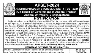 #APSET-2024 Notifications Details, Eligibilit No age limit,Important Dates   