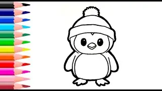MENGGAMBAR DAN MEWARNAI KARTUN PINGUIN MENGGEMASKAN, a tittle pinguin, drawing and coloring