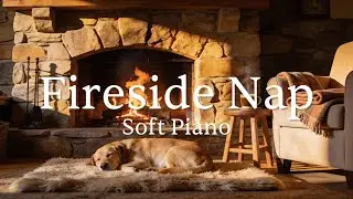 Comfortable Cabin Fire with Dog | Perfect Soft Piano Ambience for Focus | 2 Hours (4K)