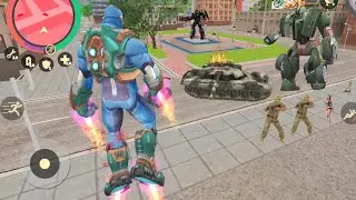 Rope Hero: Vice Town (Rope Hero Destroy Army Tank) Robot Car Fight on Bachelor in the park - HD