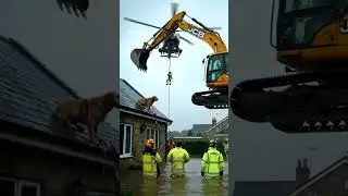 Army helicopter rescues a dog trapped in the flood with the help of JCB #rescueme #myrescue