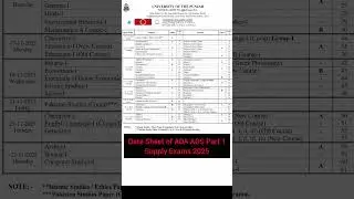 Date Sheet of ADA ADS 2025 Supply Exams | Punjab University BA BSc Supply Exams 2025
