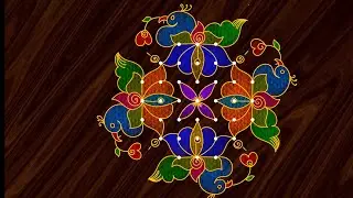 7-3-3 dots Amazing festival rangoli design with colours|chukkala muggulu|traditional kolam #muggulu 