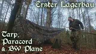 Erste Lagerbau mit Tarp, Paracord & Bundeswehr Elefantenhaut + Vorstellung Hobo Holzkocher Buschbox