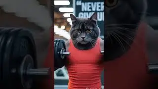 A human-like cat doing workout exercises.