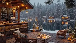 Warm Holiday Jazz by the Fireplace 🎄 Lakeside Caf&eacute; Ambience for Study, Reading & Relaxation