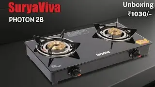 SURYAVIVA Photon 2B BK Toughened 2 Cast Iron (,Black) Glass Manual Gas Stove (2 Burners)