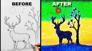 Sketch to Colour Drawing Transformation 😱 Easy Deer Drawing Tutorial