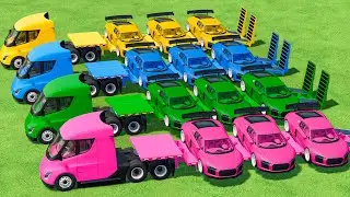 Transporting With Colors | Audi Fastest Car Vs  Semi Tesla Truck In Fs22 | Farming Simulator 22 