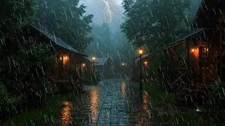 Serene Night Rain Sounds for Sleeping in Thick Fog Countryside, Light Lightning for Rest 💤