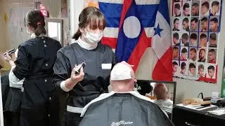 Forced shaved head by strict barberette ✂️💈