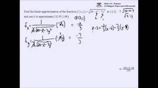 UPenn Math 103 Linearization of a Multivariable Function Example