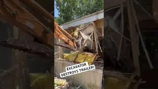 EXCAVATOR DESTROYS TRAILER! #shorts #reels #construction #demolition #destruction #excavator #fyp