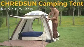 CHREDSUN 60W Solar Inflatable Camping Tent | 3-Min Auto-Setup, 4-Person Off-Grid Storm-Proof