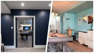 75 Mid-sized Basement With Blue Walls Design Ideas You'll Love 🔴