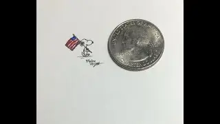 Micro Drawing - Snoopy and U.S. Flag
