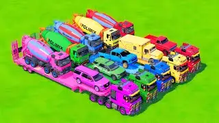 Transport von MAN-Lkw, Polizeiauto und Krankenwagen mit Doppel-Flachbettanh&auml;nger! FS22