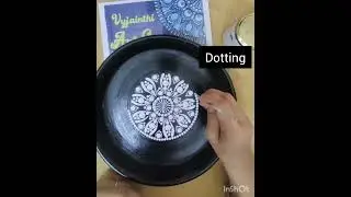 Dot mandala step-by-step black and white on 10 inch clay tray