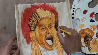 Kantara movie character drawing- Acrylic on nut tree shell