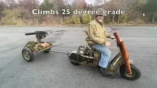 WWII 1944 Model 53 Airborne Motor Scooter with M3A4 Utility Hand Cart and M1917 Browning  MG