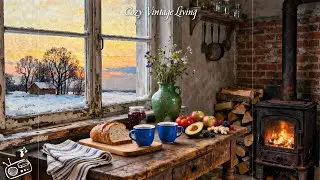 Snowy Morning in a Cozy Vintage Kitchen ❄️ Warm 1940s Jazz Oldies by the Fireplace
