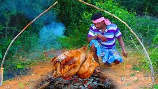 BUSHCRAFT-PRIMITIVE STYLE COOKING! ANCIANT STYLE TURKEY BBQ PREPARED in Village MAN