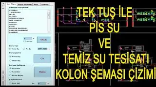 MTYCAD TEK KATLI BİNANIN TEMİZ SU  PİS SU TESİSATI KOLON ŞEMASI HESAPLARI METRAJ