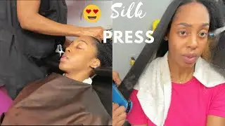Professional Silk Press Natural Hair| Type 4 Natural Hair Silk Press + Hair Cut!