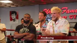 TYRON WOODLEY vs JAKE PAUL EXCHANGE WORDS DURING FIRST OFFICIAL FACE OFF