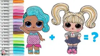 LOL Surprise Dolls Coloring Book Page Mash Up Splash Queen and Oops Baby become Oops Splash