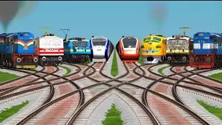 8 Trains Crossing at Bumpy Forked Railroad Tracks||Indian railways||train simulator classic gameplay