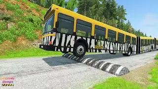 TRUCKS, LONG BUS, CARS Vs MASSIVE SPEED BUMPS - BeamNG.Drive