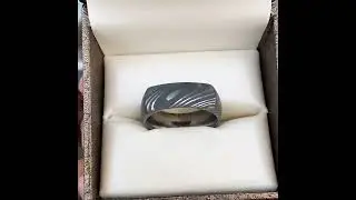 Argon Square Damascus Steel Ring | Men&rsquo;s Modern Wedding Band