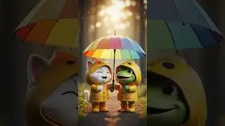 Cat & frog dance in the rain 🐱🐸🎵 Cutest Duo watch their joyful moves #cats #frogs #dance