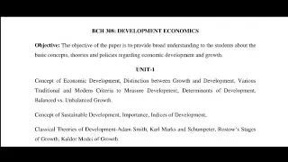 Bcom PU 3 Sem Honours-Development Economics syllabus with question paper 2023,2022 #panjabuniversity