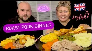 #sunday pork #dinner with #vegetables and #yorkshirepudding  #mukbang #eatingshow