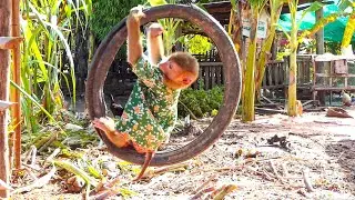 Smart SokYaa Try Climb Up The Motor Wheel Alone, He Love Swing & More Funny