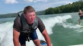 Papa Ron and Austin Wake Surfing