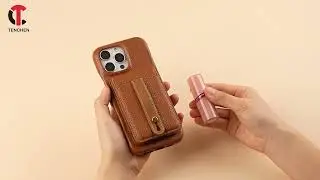 TC P011 mirror card holder stand leather iphone case manufacturer Tenchen Tech