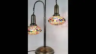 Turkish Handmade Mosaic Bedside Lamp Purple Color 2 Globe