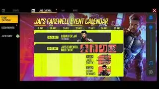 Jai's farewell event calendar in free fire