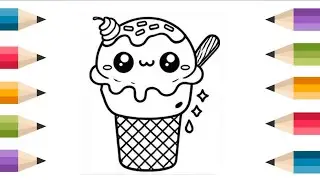 Cute Ice Cream 🍦 Drawing, Painting & Coloring For Kids and Toddlers_ Kids Art 🎨🎨🎨
