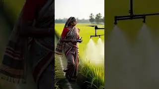Village Woman Operating Spray Drone  Modern Farming Meets Tradition